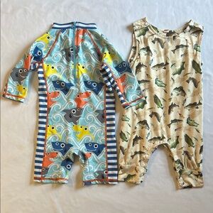 Colorful Shark and Fish Print Kids' Rompers